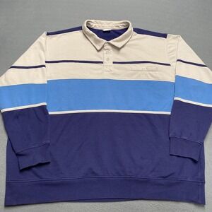 Haband Casual Joe Polo Shirt Mens 3XL Navy Beige Blue‎ Colorblock Long Sleeve